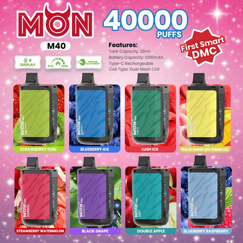 Premium Vape Pen M40 with Touchscreen and Dual Coil Mon 40000 40K Puffs Stock in German Warehouse Shisha Display Spain Poland Lithuania Greece