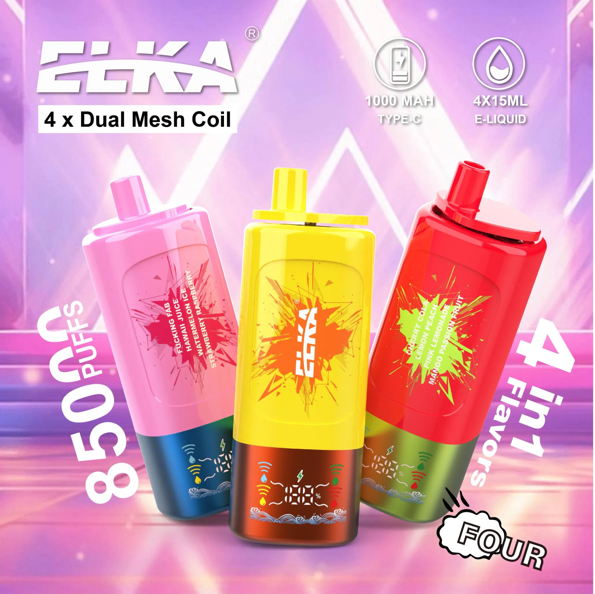 Spain Best Seller Elka 4in1 85000 Puffs 100K Puffs Fast Shipping 60ml E-Juice Vapor Smoke Liquid LED Display Indicate Battery Wholesale Vape Pen