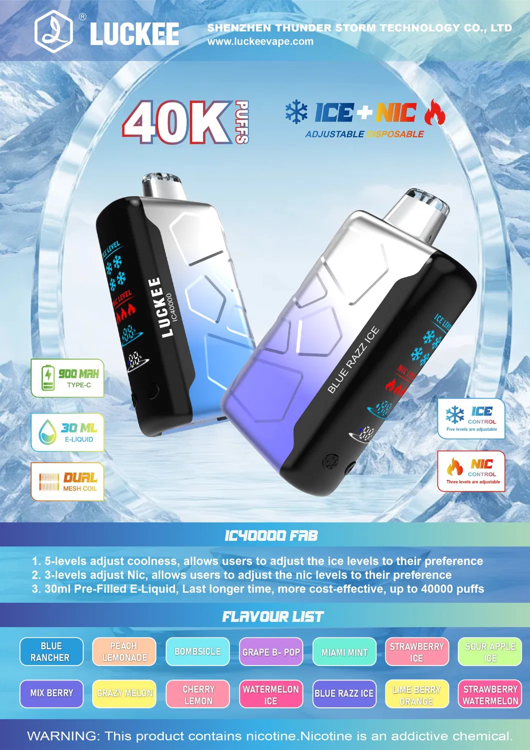 Factory Price Luckee IC 40000 Puffs Dual Coils Turbo Model E-Cigarette EU Warehouse Wholesale Disposable Vape Pen