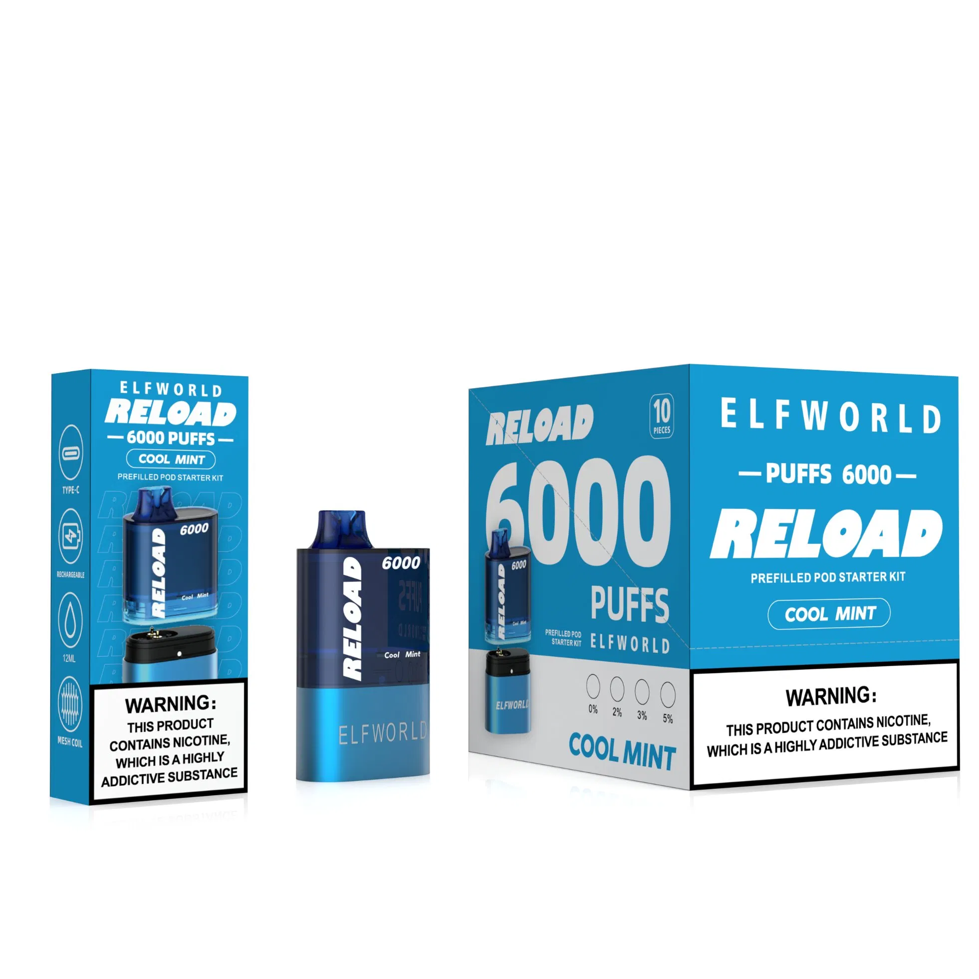 Cheaper Vaper Refreshing Hookah Elfworld Reload 6000 Replaceable Pod Kit Disposable Vape 6000 Puffs 0/2/3/5% Nicotine 12ml E-Liquid Fruity Flavor Vape Pen
