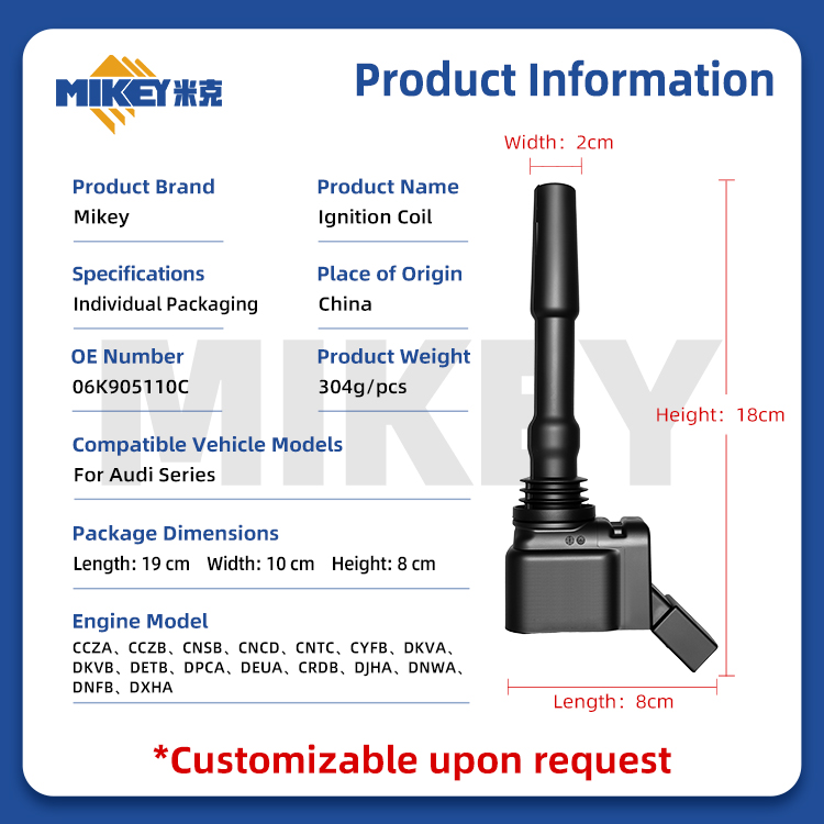 MIKEYA 06K905110C Ignition Coils for Audi A3 A4 A5 A6 A7 A8L Q3 Q5 Q7 Q8 RSQ3 RSQ8 RS3 RS4 RS5 RS6 RS7 S3 S4 S5 28340871
