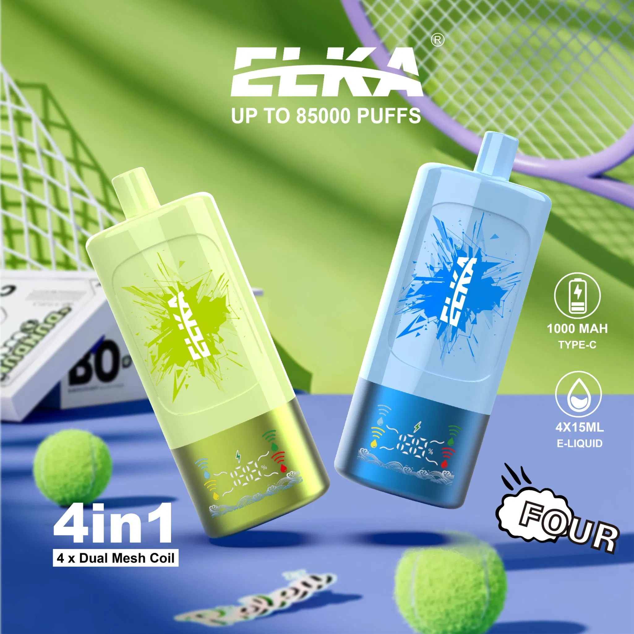 Spain Best Seller Elka 4in1 85000 Puffs 100K Puffs Fast Shipping 60ml E-Juice Vapor Smoke Liquid LED Display Indicate Battery Wholesale Vape Pen