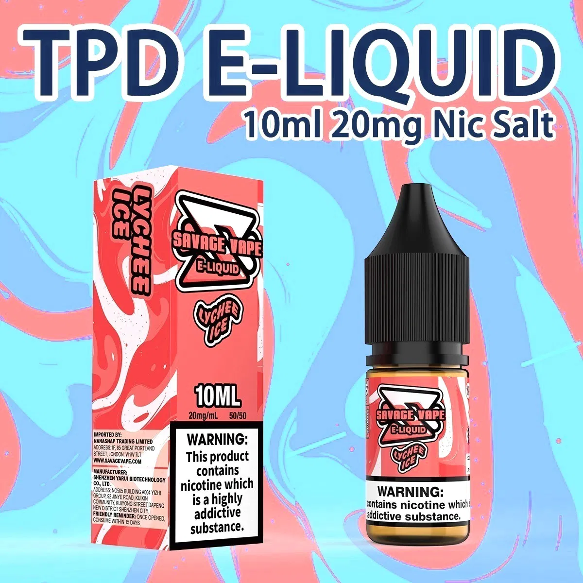 Tpd Compliant Germany/ Spain Warehouse Savage Vape E Liquid 20mg/Ml Nicotine Salt Juice10ml 20 Premium Flavors Vapor Smoke Free Shipping E Liquid Europe