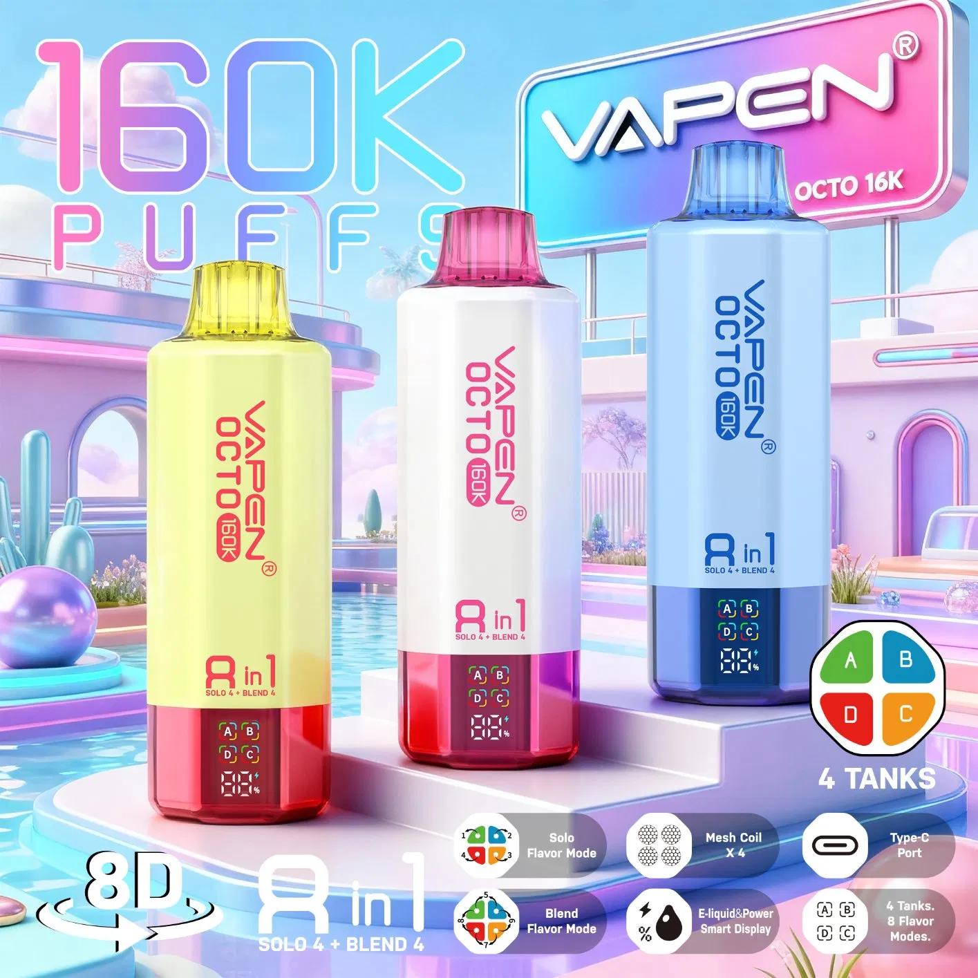 EU Warehouse Vapen Octo 160000 160K 100K 50K 40K Puffs 8 in 1 Puff Vape 2 in 1 Triple Flavors Disposable Pod Vape Bar Pen European Warehouse Espan a Alemania