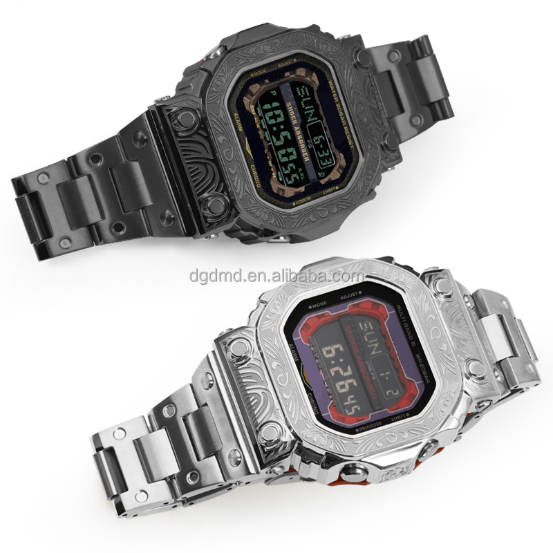 GX56 Luxury Mod Kit Embossed Case with Stainless Steel Buckle Gold Watch Accessory Replacement Boxed for GX-56BB GXW-56 GXW-56BB