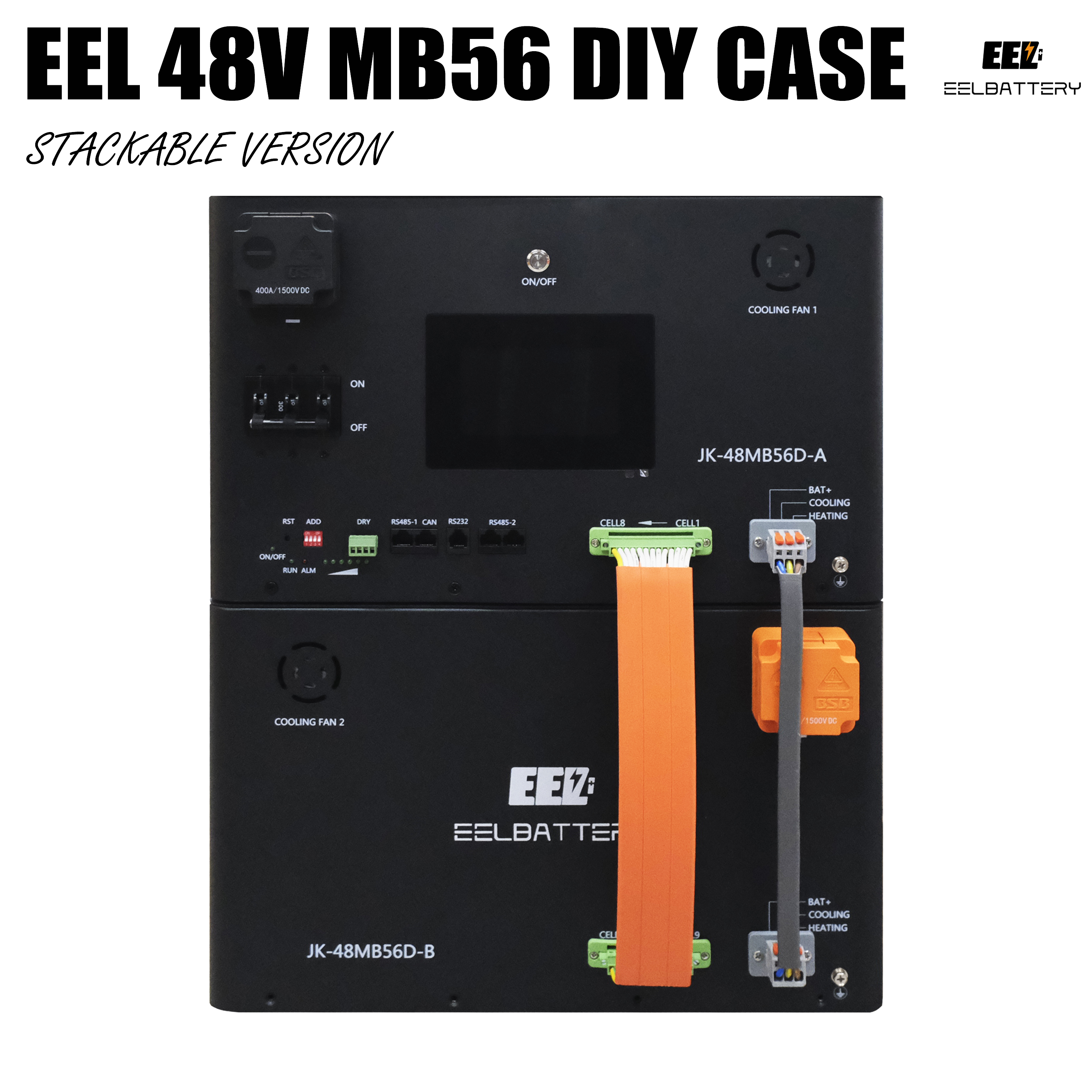 48V 628Ah MB56 Battery Box Standing/Stackable DIY Kit with JK V19 300A BMS Circuit breaker+Class T fuse for EVE MB56 DIY Box