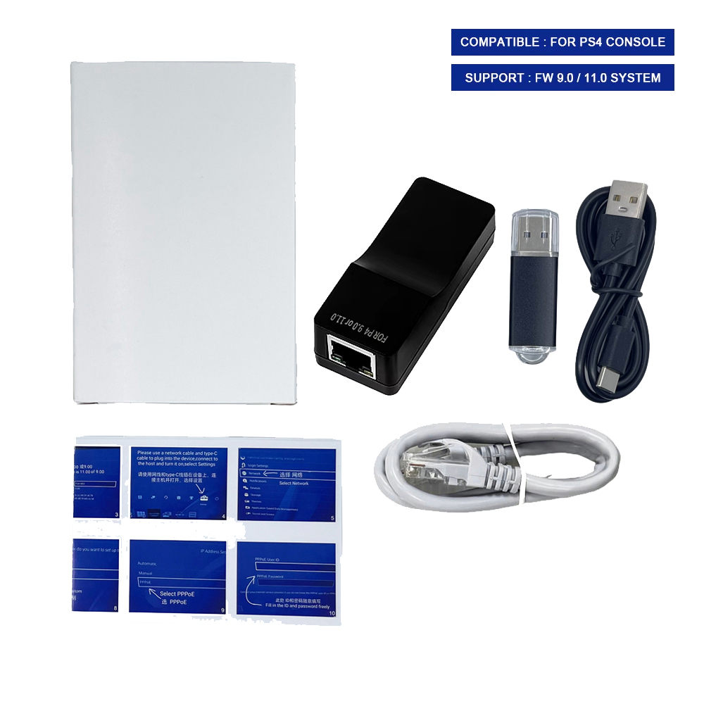 V2.0 Pro USB Dongle One-Key JB Tool Mod Kit for PS4 FW 9.0 11.0 System USB Adapter Ethernet Cable Type-C Cable