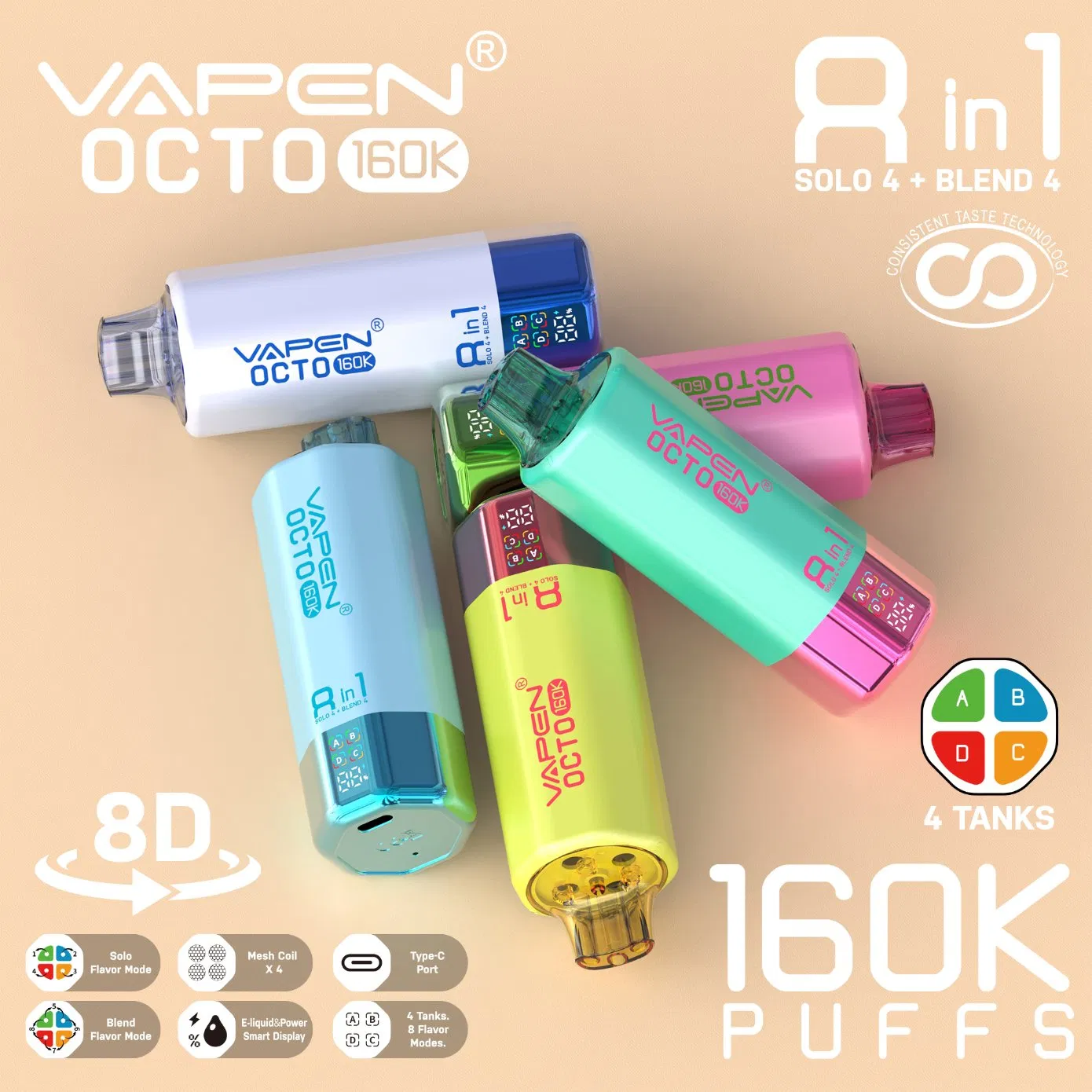 EU Warehouse Vapen Octo 160000 160K 100K 50K 40K Puffs 8 in 1 Puff Vape 2 in 1 Triple Flavors Disposable Pod Vape Bar Pen European Warehouse Espan a Alemania