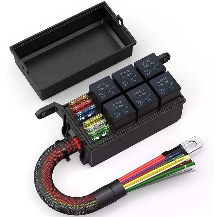 Apex Automotive 6-way PVC Relay Fuse Block Box Engine Compartment Wiring Modification Main Control Box Snap-On Mounting APX-195