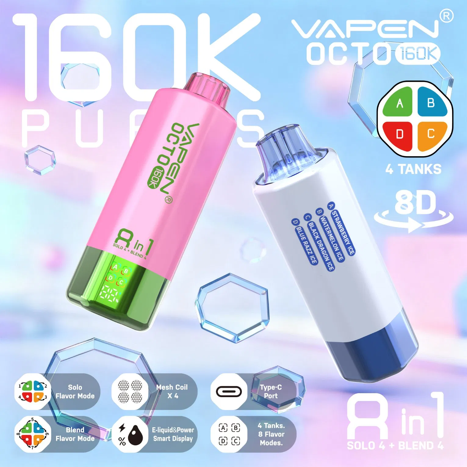EU Warehouse Vapen Octo 160000 160K 100K 50K 40K Puffs 8 in 1 Puff Vape 2 in 1 Triple Flavors Disposable Pod Vape Bar Pen European Warehouse Espan a Alemania