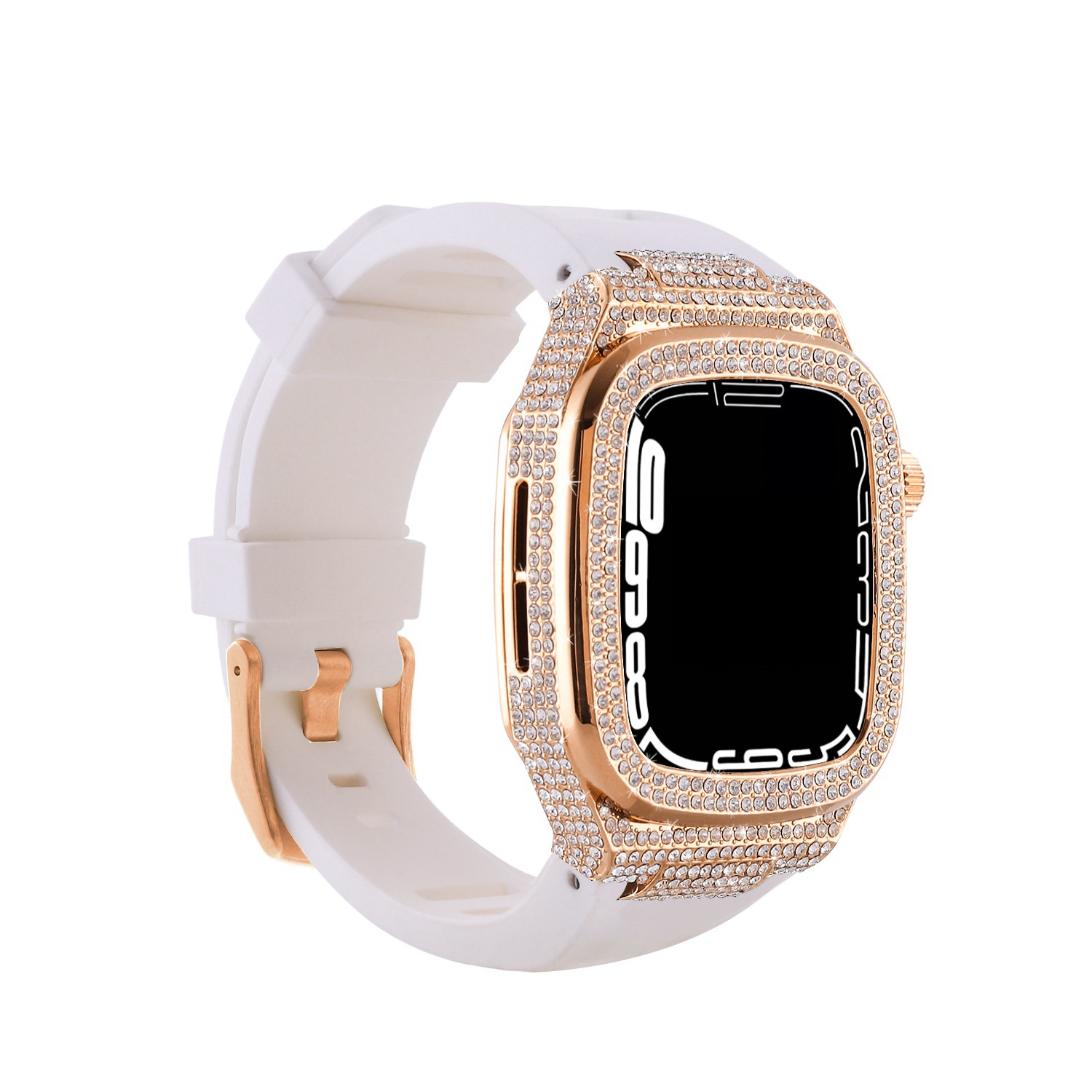 Luxury Silicone Strap Metal Diamond Watch case Mod Kit for Apple Watch Series 8 9 45mm Watch Band and case Package Box