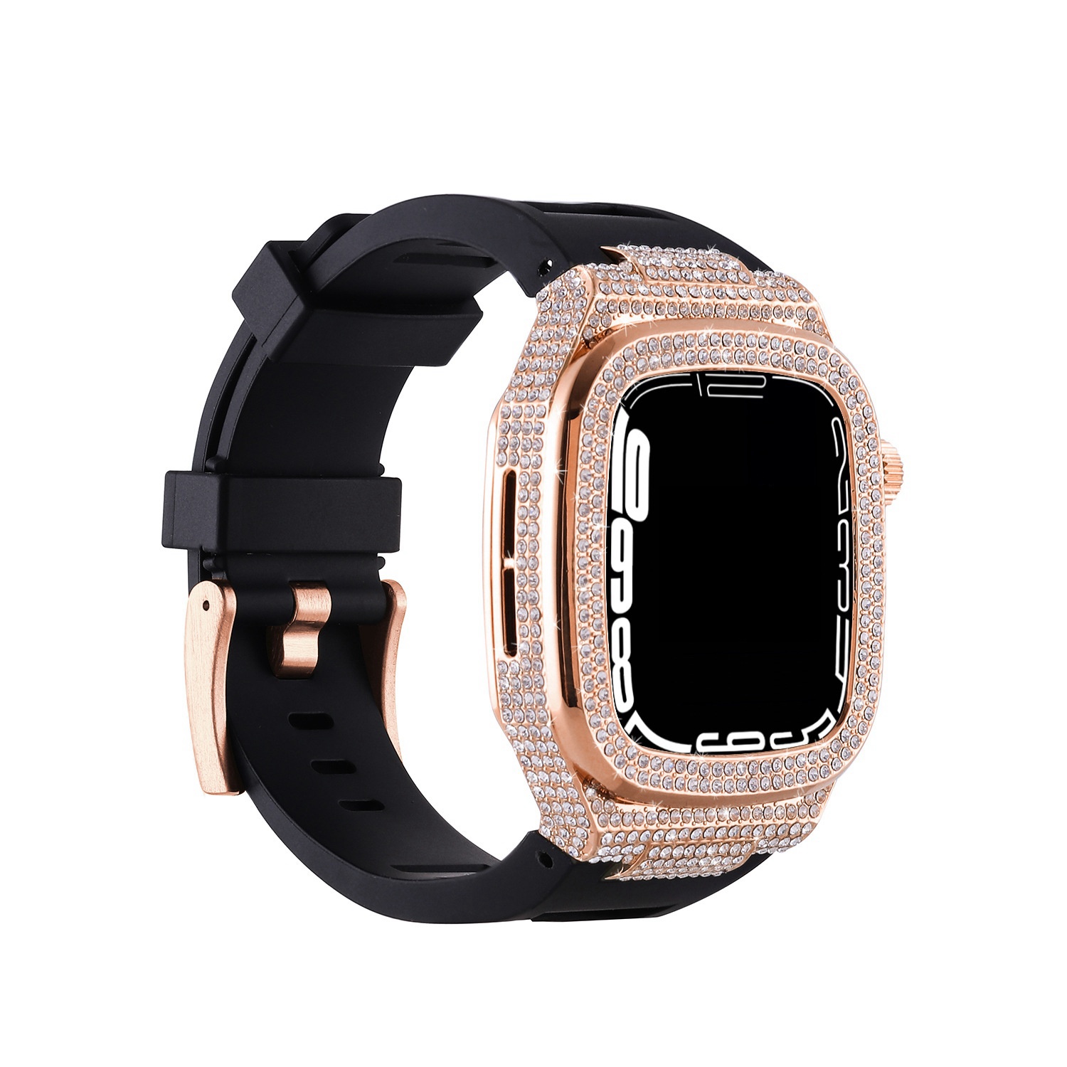 Luxury Silicone Strap Metal Diamond Watch case Mod Kit for Apple Watch Series 8 9 45mm Watch Band and case Package Box