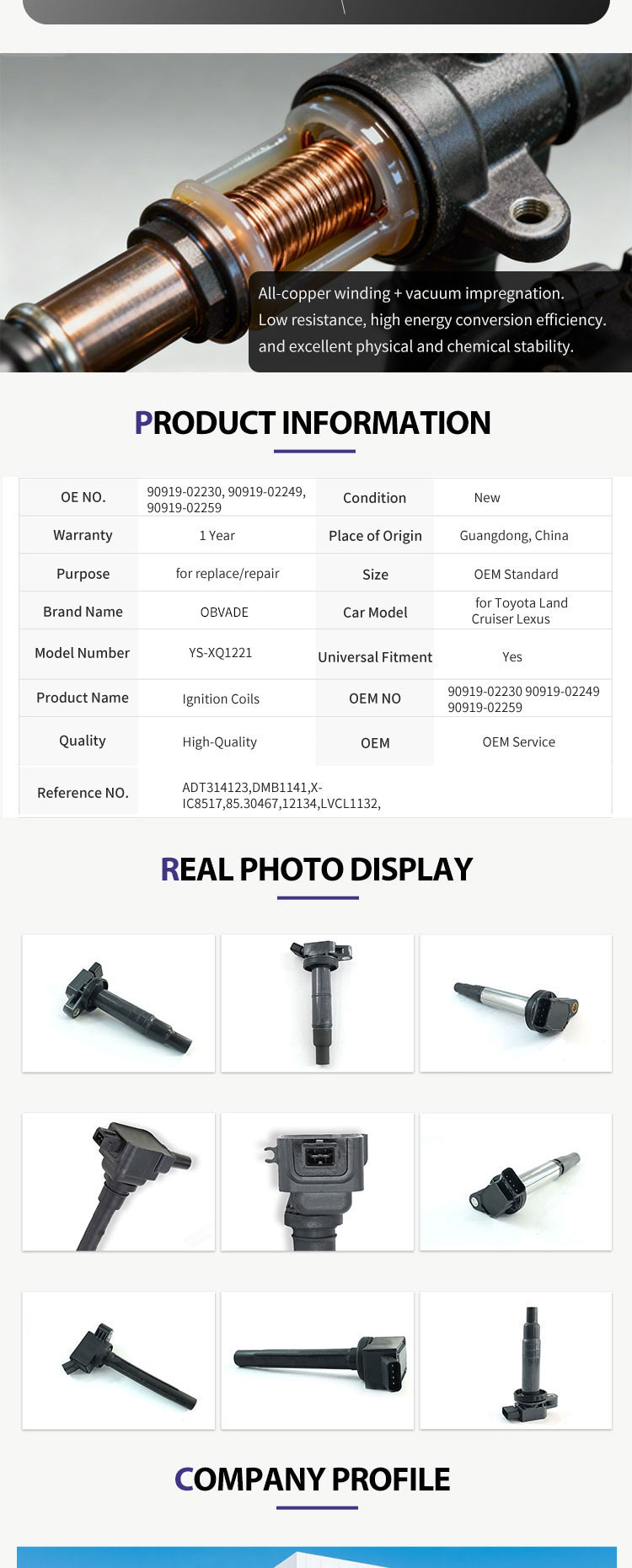 New Ignition Coils for Automotive Engine Parts 1 Year Warranty Replacement