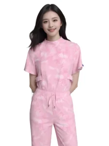 OEM Printed Stretchy Scrub Set with Mandarin Collar