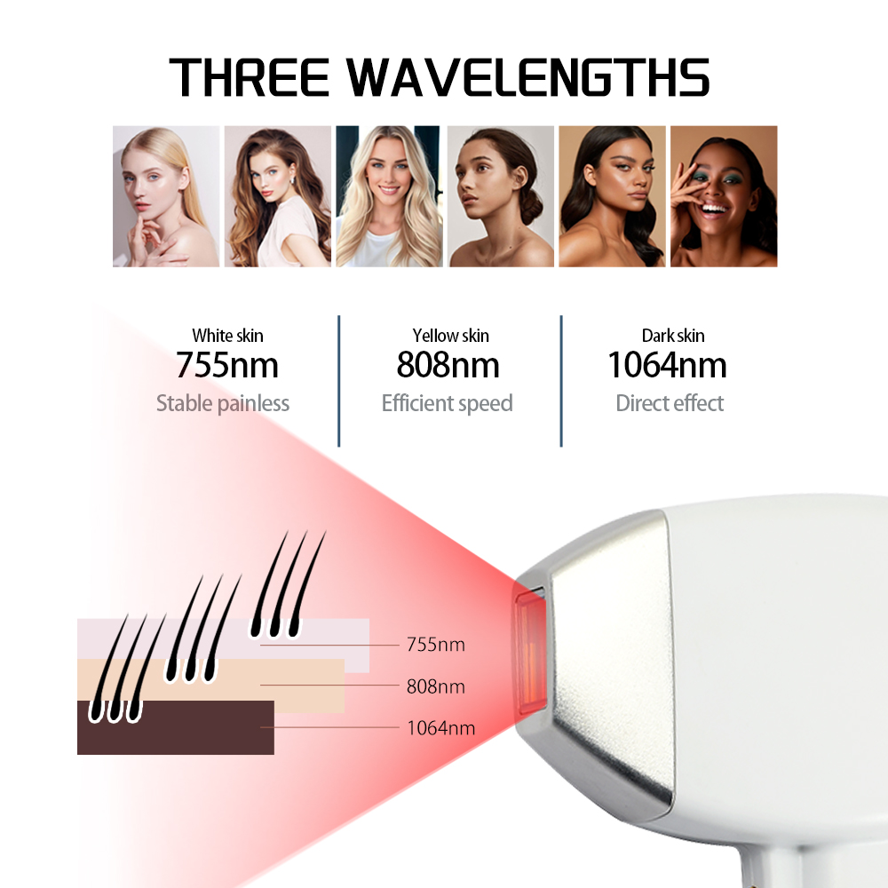 Professional Smart Handle 3 Wavelength Ice Titanium 808nm DiohHe Laser Hair Removal Machine For Salon Use