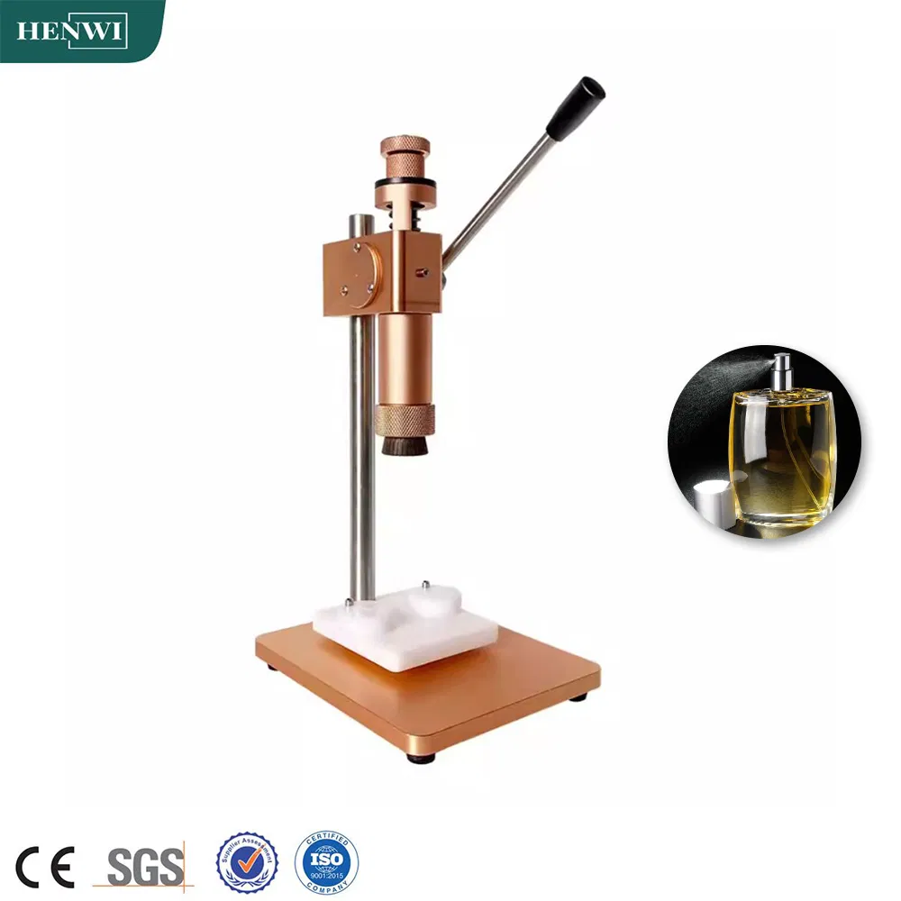 Henwi Tech Perfume Toner Disinfectant Alcohol Medical Liquid Solution Glass Bottle Sprayer Cap Cover Crimping Sealing Machine