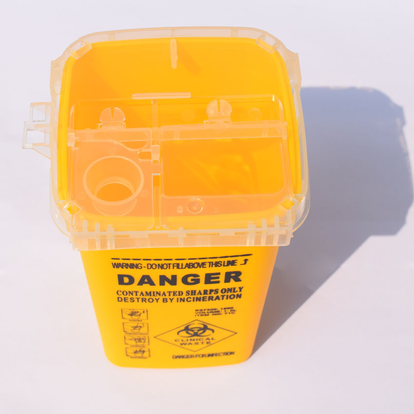 1L Capacity Medical Needles Bin Biohazard Disposable Plastic Sharps Container