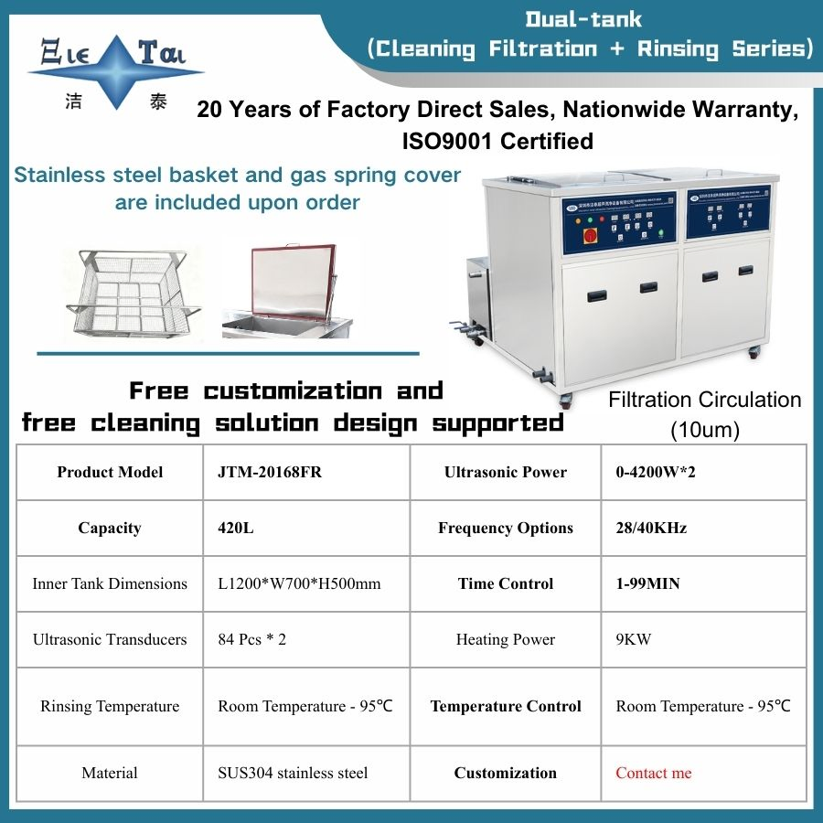 420L Industrial-Grade Dual Tank Ultrasonic Cleaner with Filtration and Rinsing Functions for Medical Instruments