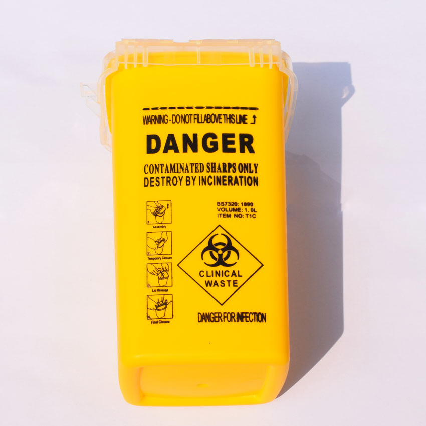 1L Capacity Medical Needles Bin Biohazard Disposable Plastic Sharps Container
