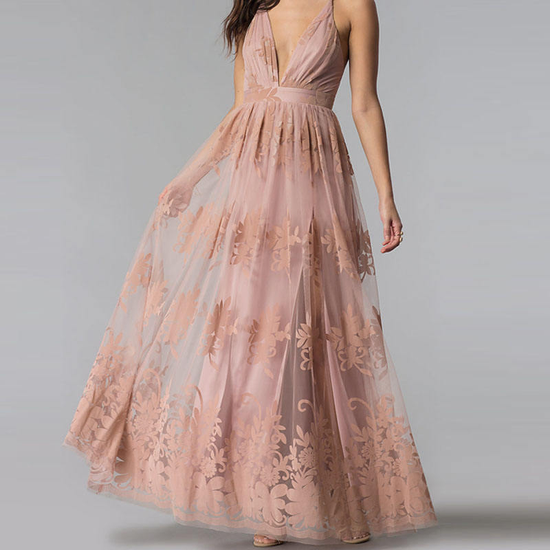 Deep V Spaghetti Strap Flocked Tulle Maxi Gown High Waist A-Line Bridesmaid Muslim Wedding Dress OEM Custom