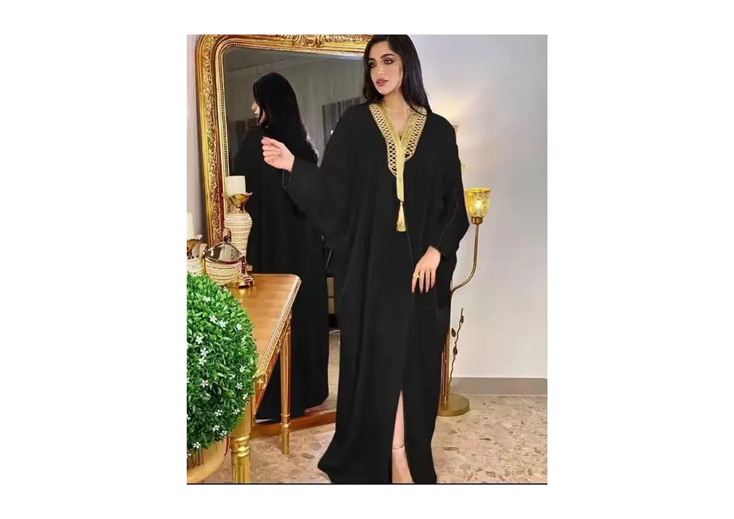 فستان نسائي مسلم فستان كاجوال بأكمام بات، فستان دانتيل أسود متوفر بالجملة