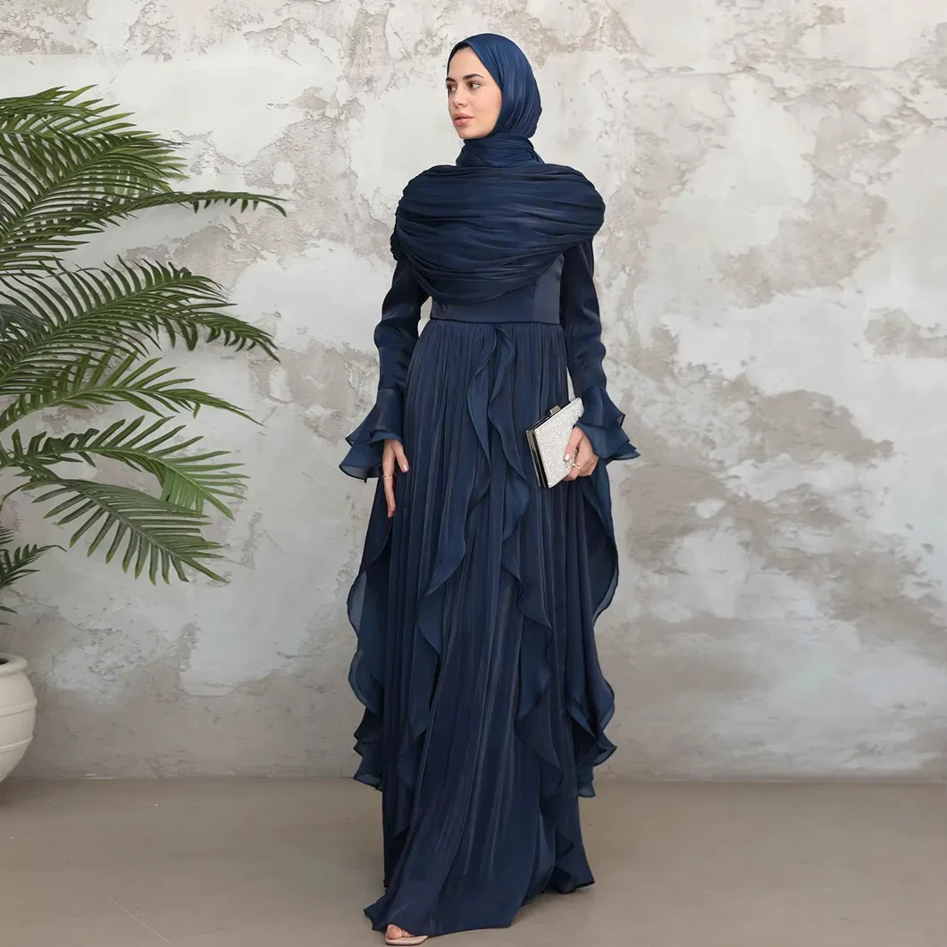 فستان عباءة نسائي أنيق مع كاب، فستان ماكسي بتفاصيل متموجة، ملابس مسائية محتشمة، فستان نسائي مسلم