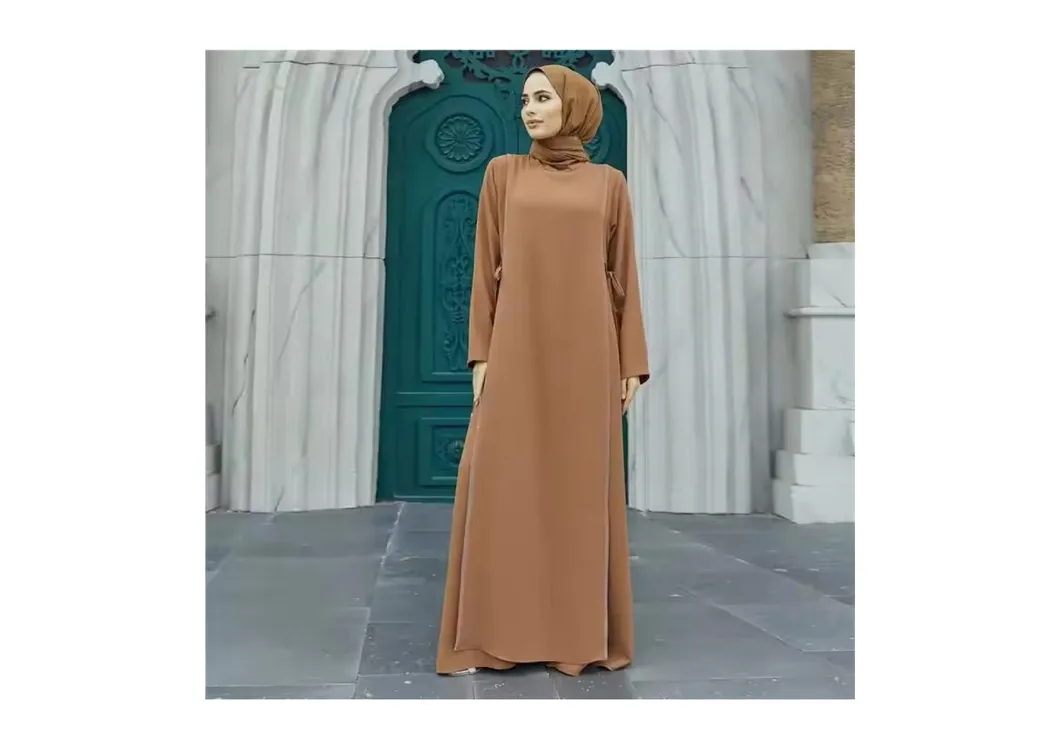 فستان طويل بلون موحد للنساء المسلمات في الشرق الأوسط، عباءة إسلامية للسيدات مزينة بالأحجار الكريمة