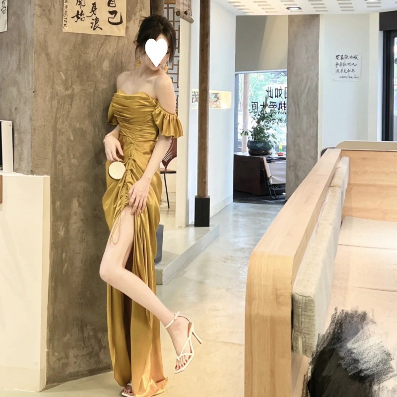 فستان زفاف العروس بتصميم أنيق وفستان شاي بتصميم مفتوح للنساء، فستان حفل استقبال