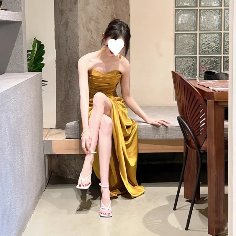 فستان زفاف العروس بتصميم أنيق وفستان شاي بتصميم مفتوح للنساء، فستان حفل استقبال