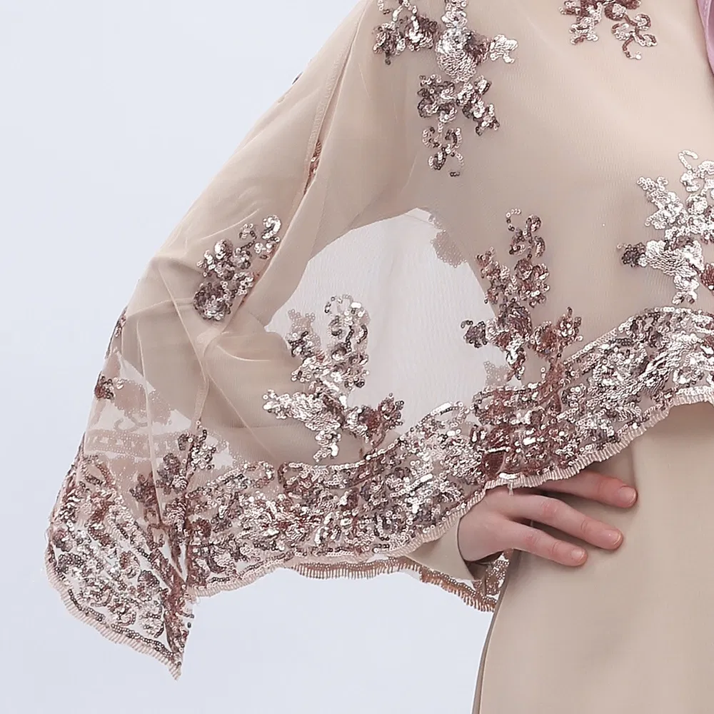 Light Apricot Sequin Mesh Overlay Abaya