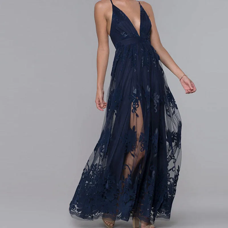 Deep V Spaghetti Strap Flocked Tulle Maxi Gown High Waist A-Line Bridesmaid Muslim Wedding Dress OEM Custom