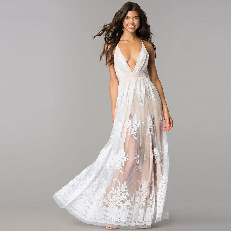 Deep V Spaghetti Strap Flocked Tulle Maxi Gown High Waist A-Line Bridesmaid Muslim Wedding Dress OEM Custom