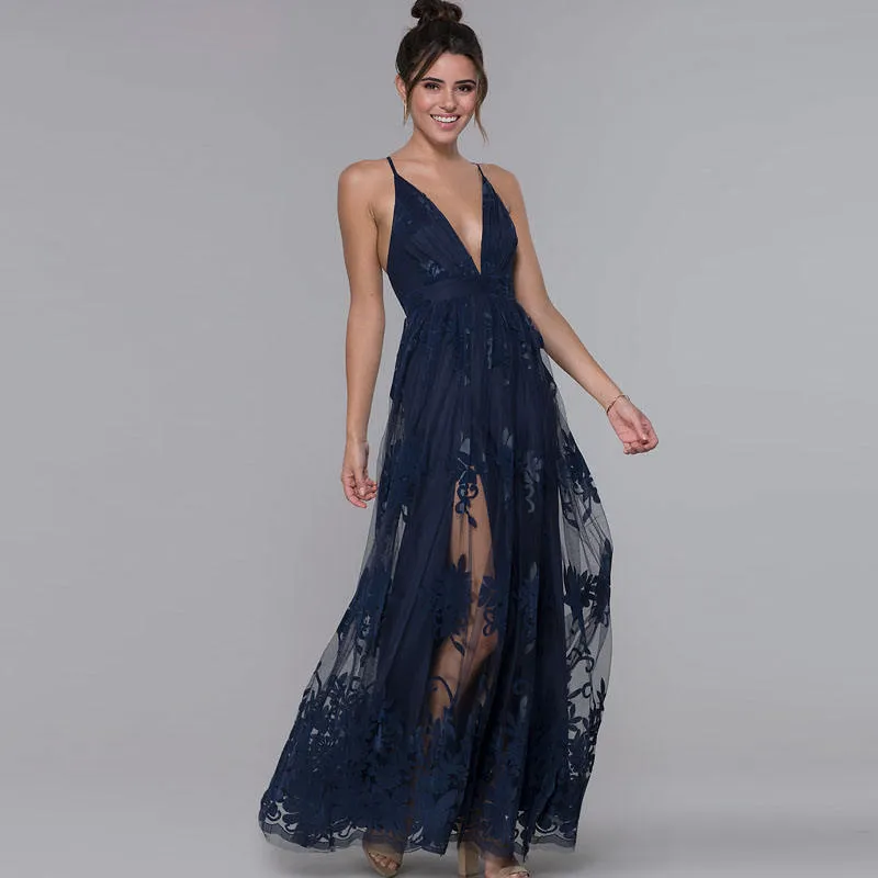 Deep V Spaghetti Strap Flocked Tulle Maxi Gown High Waist A-Line Bridesmaid Muslim Wedding Dress OEM Custom