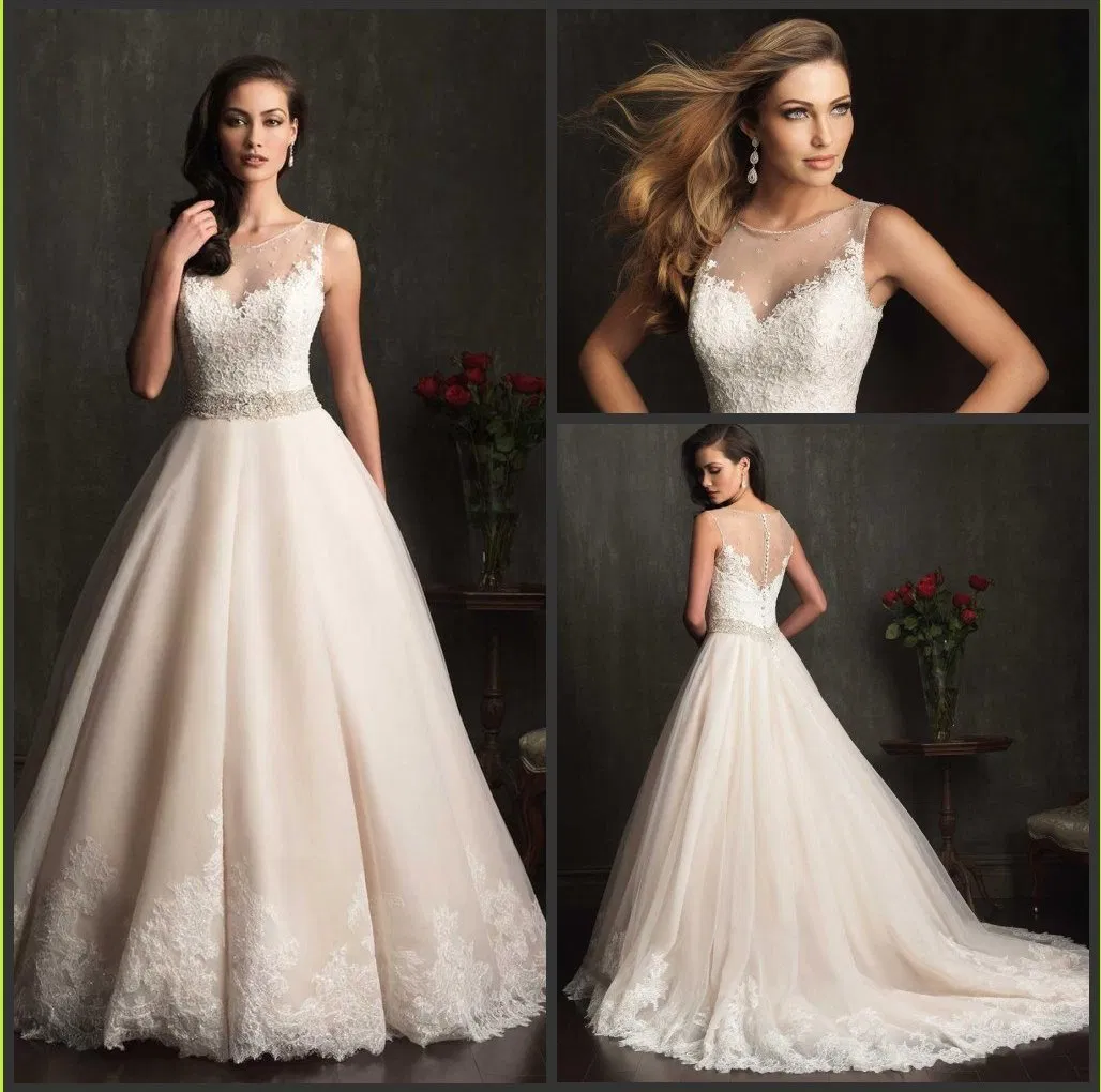 فستان زفاف أميرة من التول الشمبانيا مع ياقة شفافة من الدانتيل Y1008