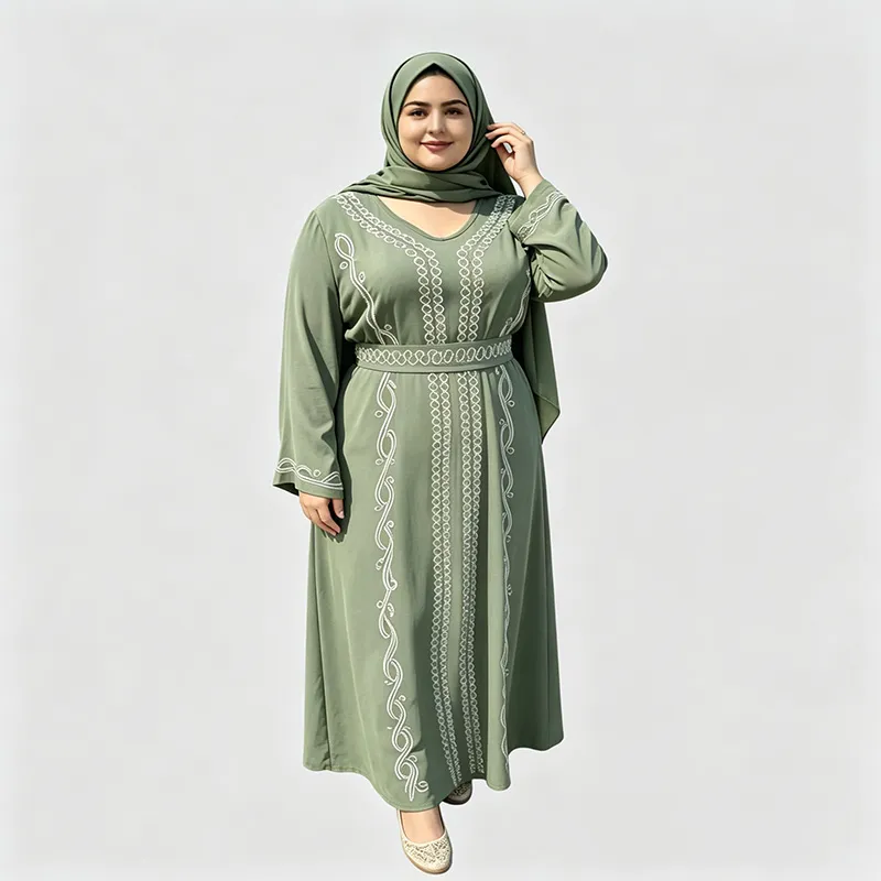 عباءة مسلمة بيضاء مطرزة جديدة بتصميم على شكل حرف V