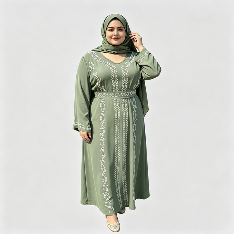 عباءة مسلمة بيضاء مطرزة جديدة بتصميم على شكل حرف V، مزينة عند الخصر بأكمام واسعة، فستان ماكسي بحجم زائد، فستان طويل للحفلات اليومية للنساء السعوديات