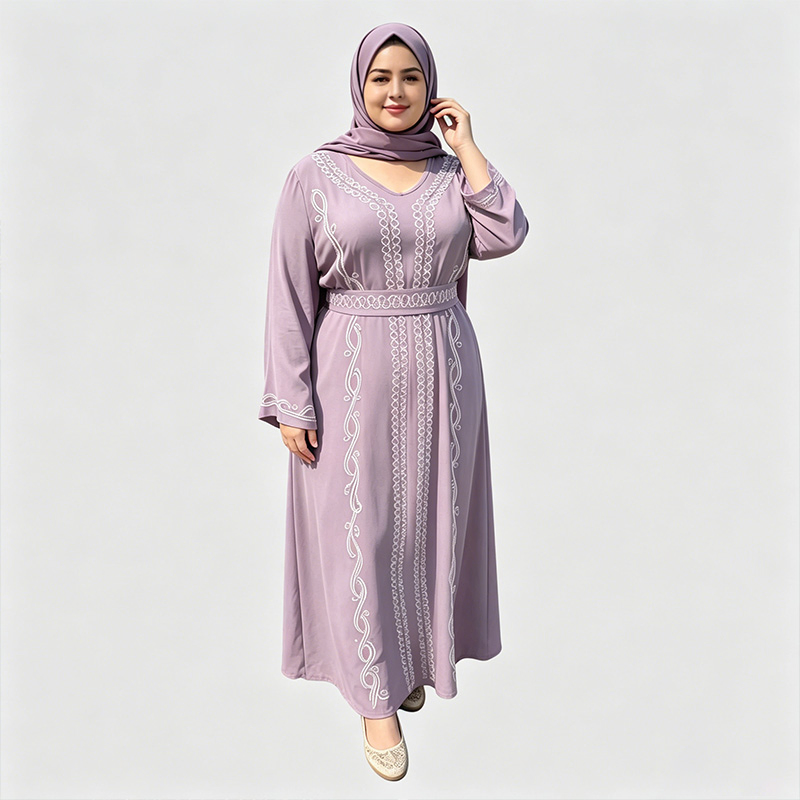 عباءة مسلمة بيضاء مطرزة جديدة بتصميم على شكل حرف V، مزينة عند الخصر بأكمام واسعة، فستان ماكسي بحجم زائد، فستان طويل للحفلات اليومية للنساء السعوديات