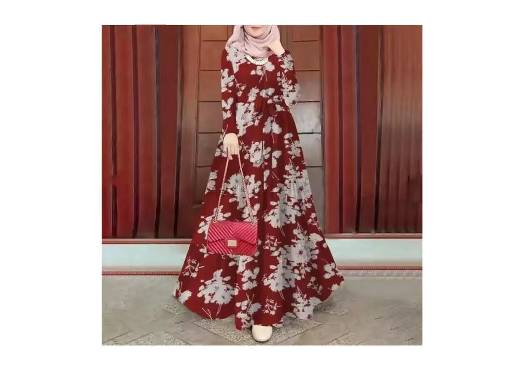 فستان عباءة مزخرف بالأزهار بأسلوب عصري يناسب المقاسات الكبيرة للموضة المحتشمة للمسلمات