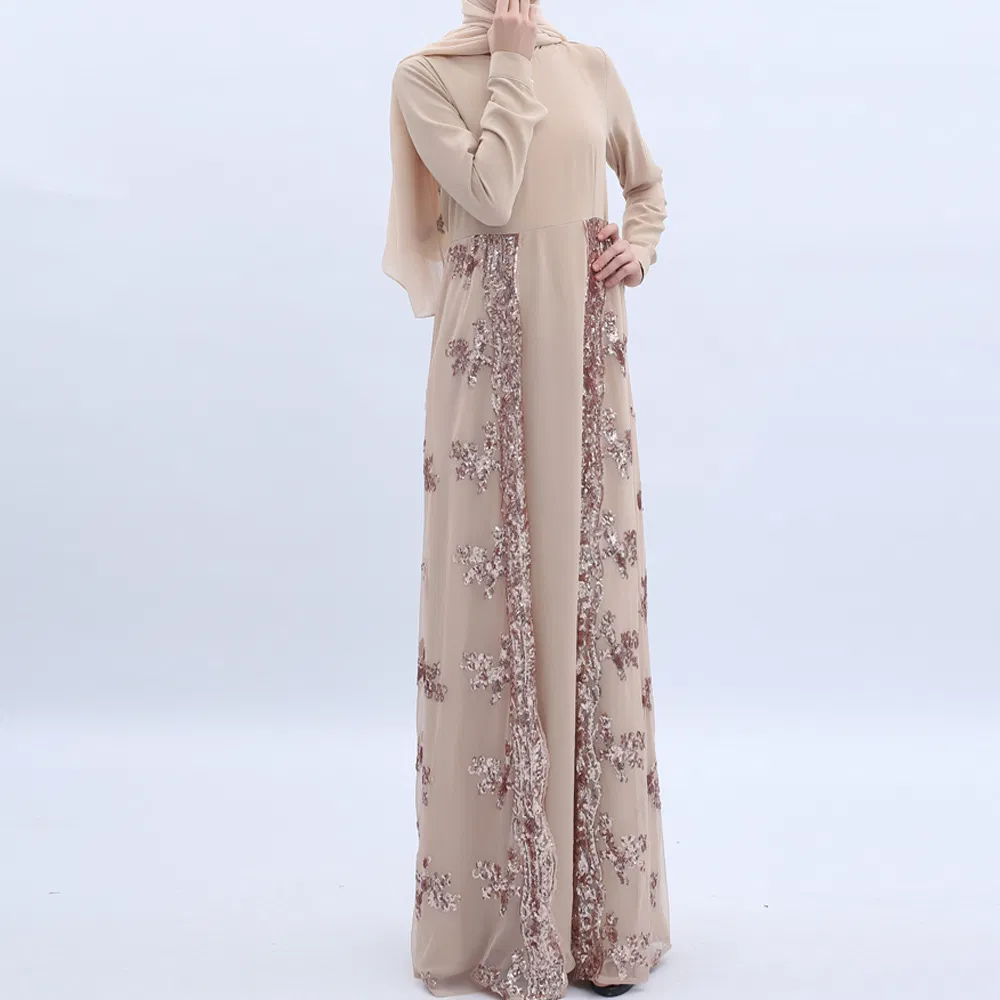 Light Apricot Sequin Mesh Overlay Abaya