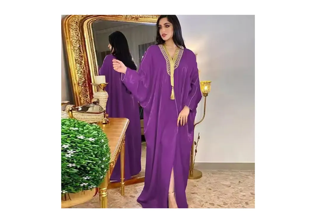 فستان نسائي مسلم فستان كاجوال بأكمام بات، فستان دانتيل أسود متوفر بالجملة