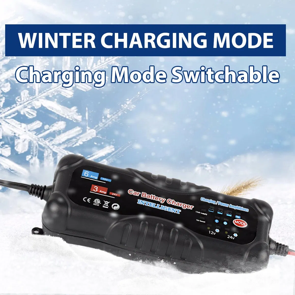 6A Battery Charger 12V/24V Automatic Smart Pulse Repair for Car Truck RV AGM LiFePO4 Deep Cycle Battery with LCD Display CE Certified