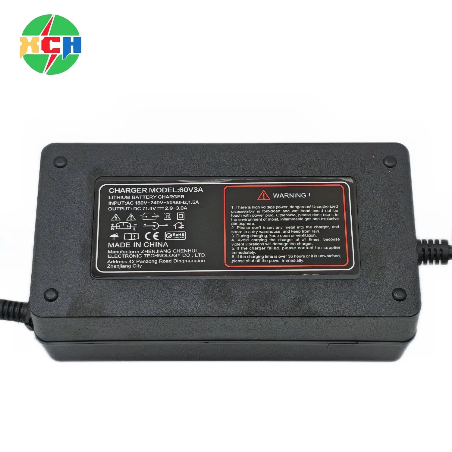 60V 20ah Li-ion Battery Charger with 71.4V Output for Electric Bikes, Electric Scooters, and Tricycles. IP65 Waterproof with Automatic Shutoff