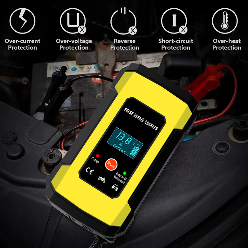 LCD Lead-Acid 12V 6A Smart Pulse Repair Automatic Battery Charger