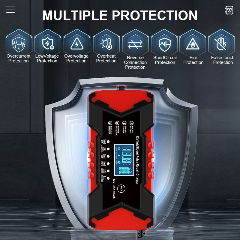 Hot Products LCD Automatic Car AGM Battery Charger 12V 6A LiFePO4 Lead Acid Battery Charger 3 Stage Motorcycle Battery Charger