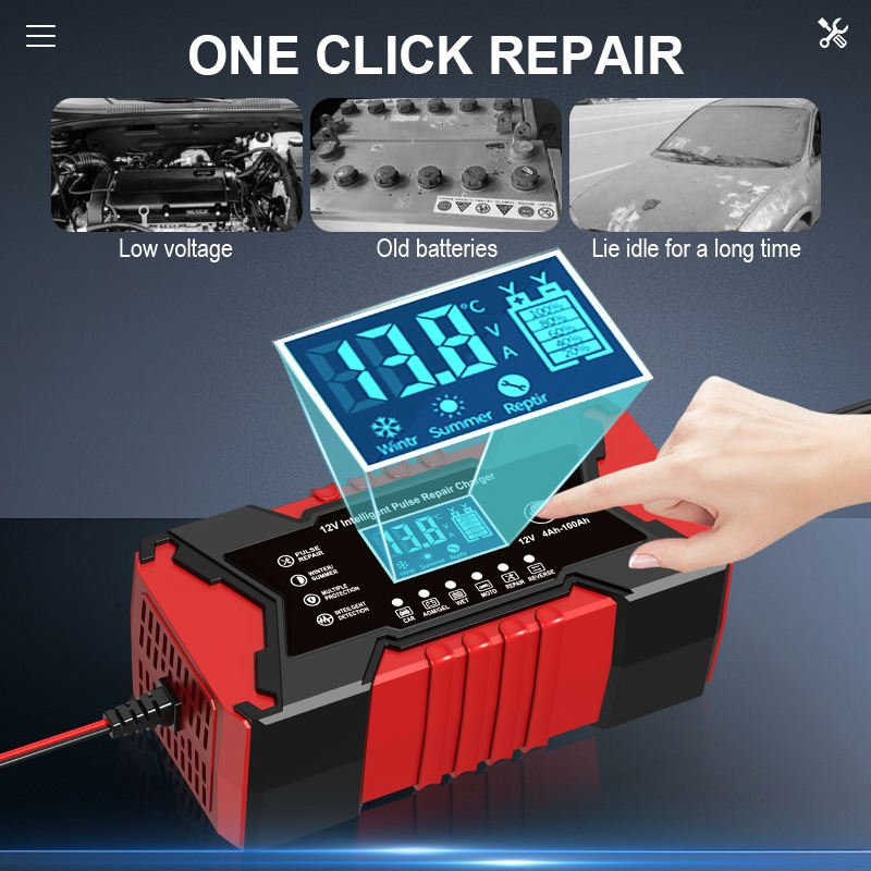 Hot Products LCD Automatic Car AGM Battery Charger 12V 6A LiFePO4 Lead Acid Battery Charger 3 Stage Motorcycle Battery Charger