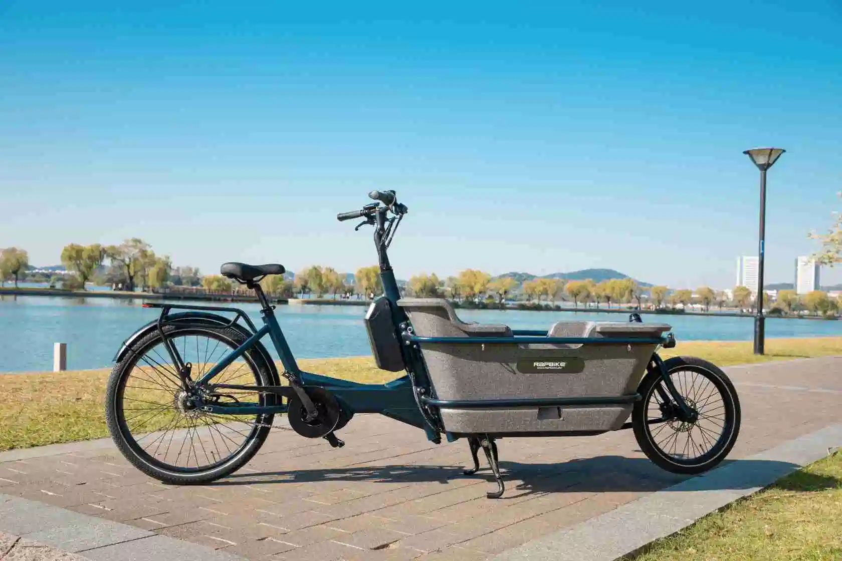 Wholesale Front Loading Fat Tire/Tyre Rideable Children MID Motor Battery Family Delivery Electric Cargo Bike At006