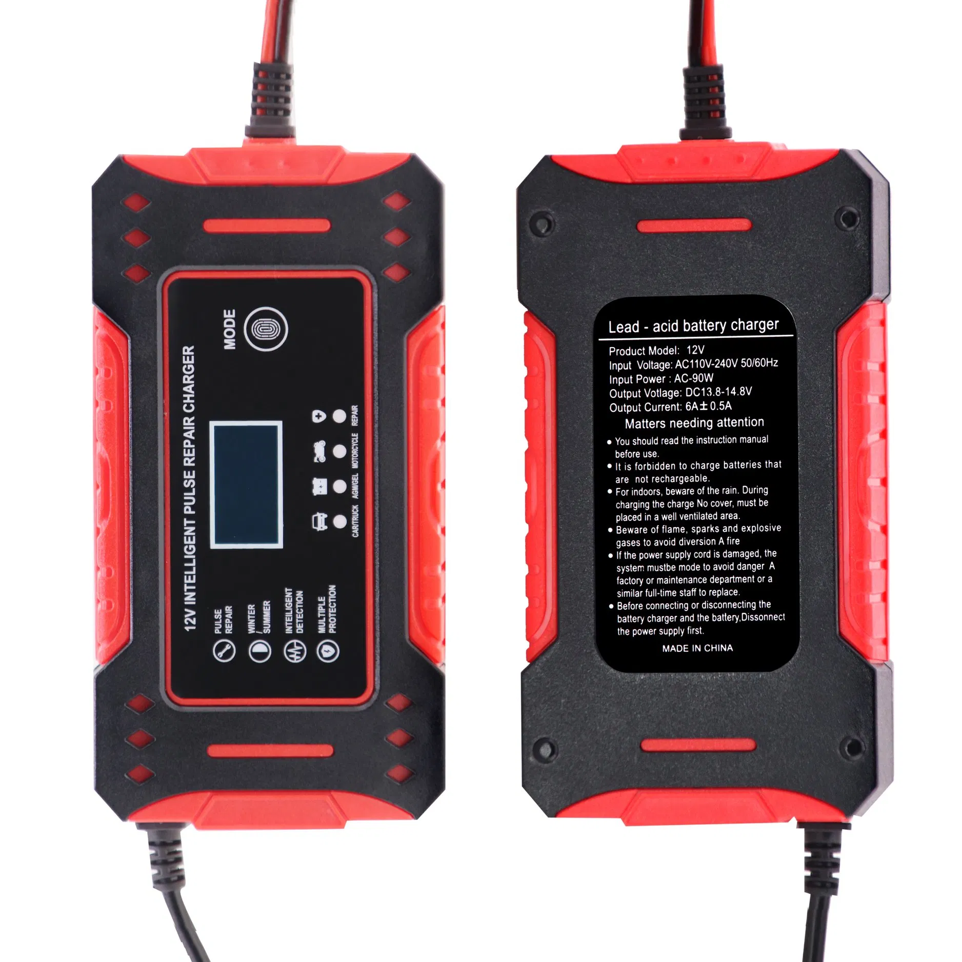 12V 6A Battery Charger with Smart Display Pulse Repair Mode Charger