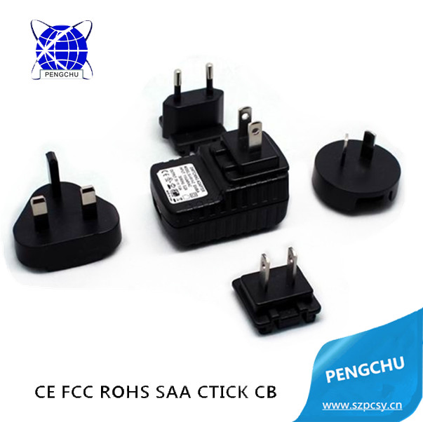 5V 1A 5W Portable AC/DC Travel USB A Wall Interchangeable Power Adapter for Mobile Phone
