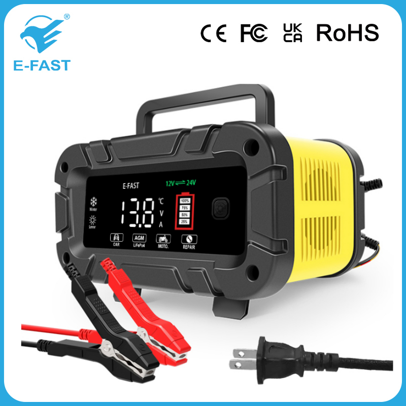 12V/24V Smart Battery Charger 20A 10A Pulse Repair Charger with LCD Display