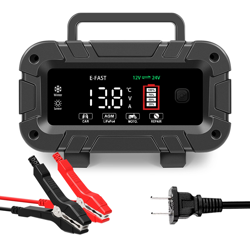 12V/24V Smart Battery Charger 20A 10A Pulse Repair Charger with LCD Display